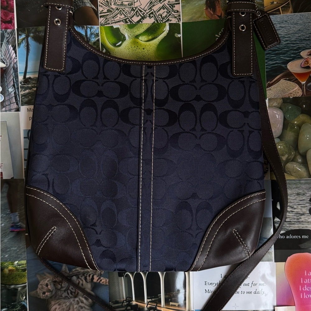 Coach Navy and Brown Shoulder Bag